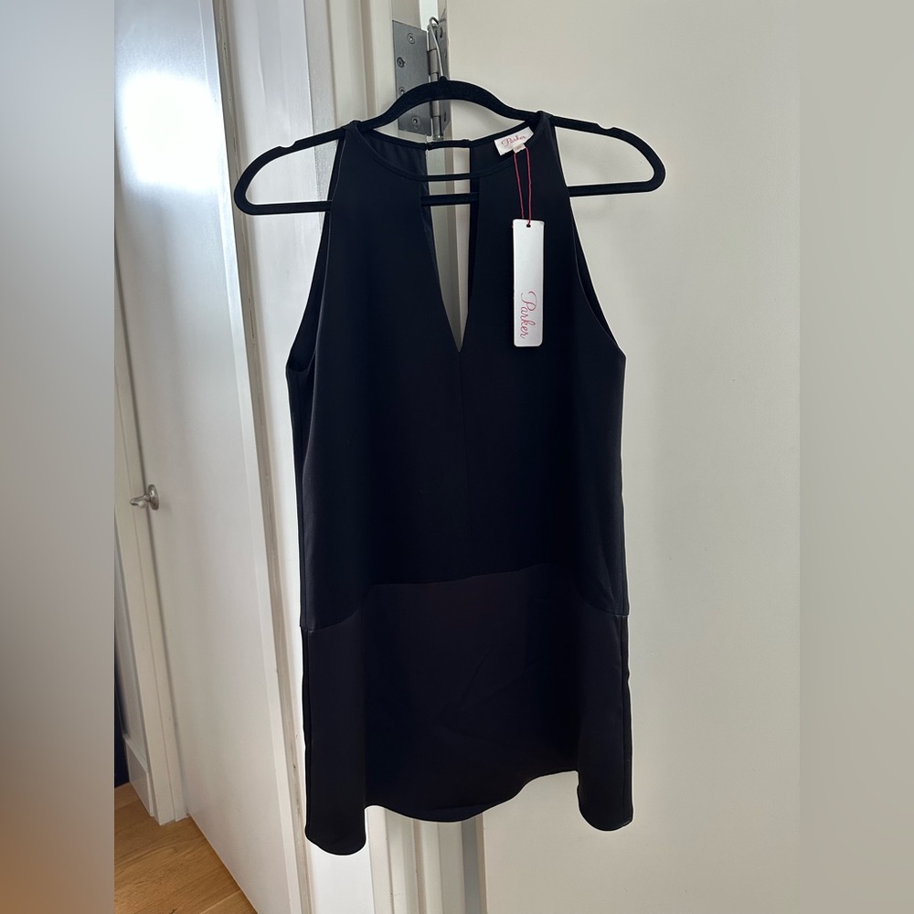 Parker Black Halter Deep V-Neck Dress, Size XS, NWT!